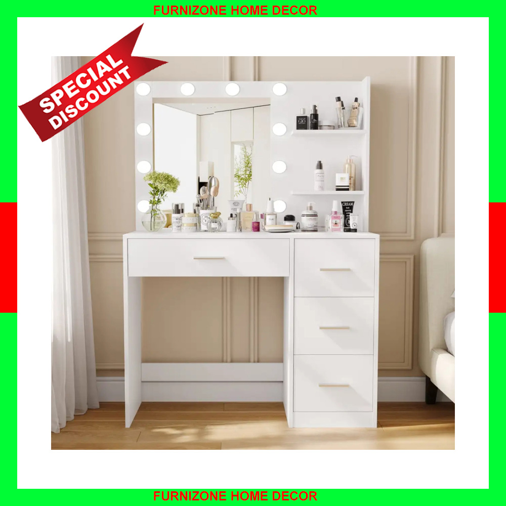 Modern Vanity Dressing Table With 10 Pcs White Led Light  by FURNIZONE BD