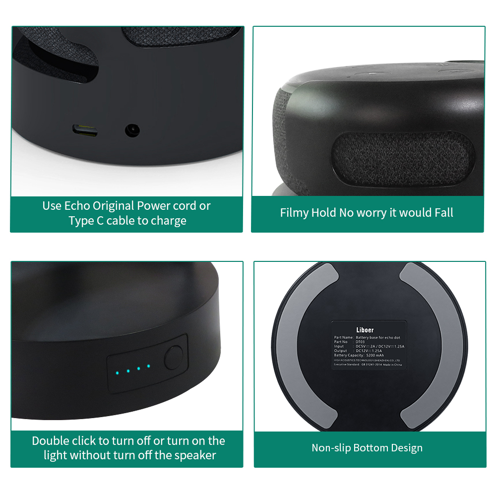 Battery base for Echo Dot 3rd Gen Battery Base portable charger power bank For echo dot 3 Alexa Speaker 8 Hours play time. 