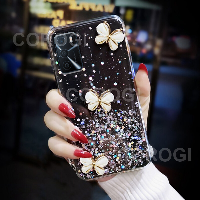 Cover Per OPPO A16S: Custodia Morbida In TPU Trasparente Con Stampa Farfalla, Antigraffio E Flessibile