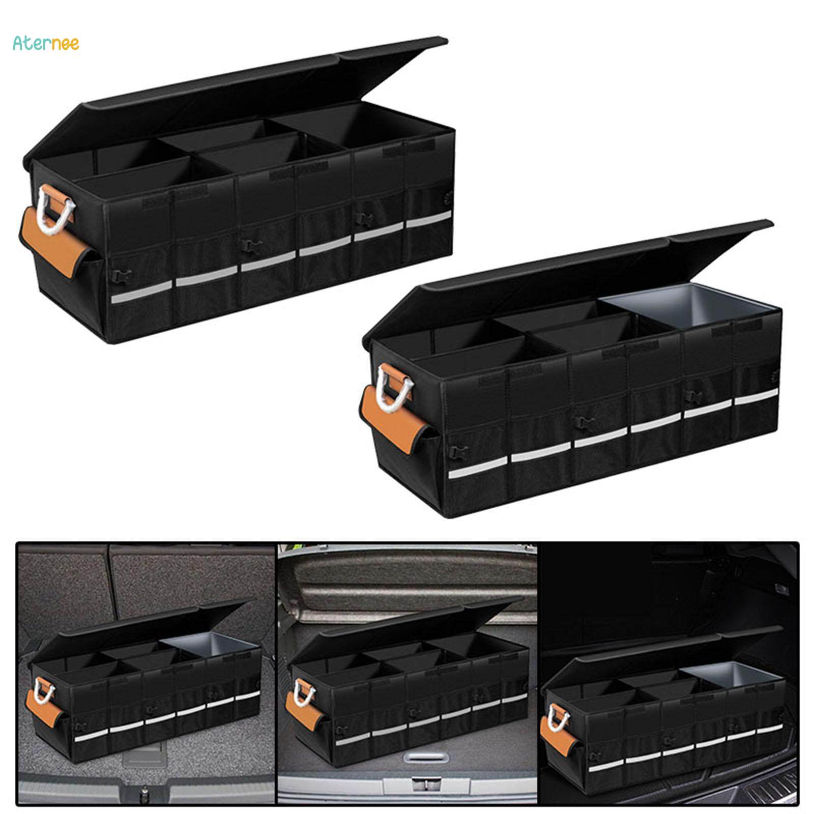 100L Car Trunk Organizer Foldable Cargo Storage Box Bag Mesh Pockets Case with Handles and Lid for. 