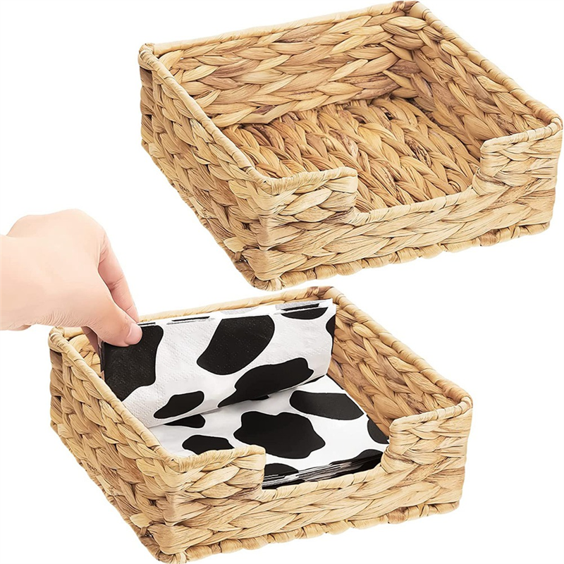 2PCS Bathroom Disposable Guest Towel Holder Long Seagrass Woven Rattan Wicker Table Hand Guest Towel Basket Tray,L. 
