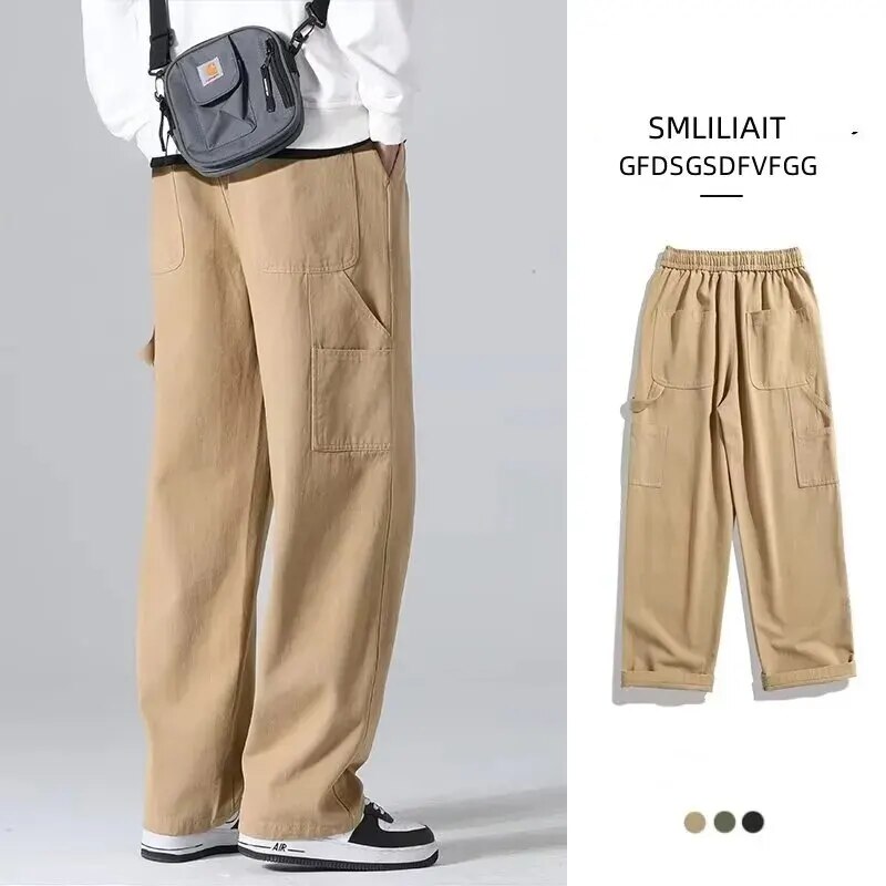 Army Green American Logging Cargo Pants Men's Spring and Autumn Loose American Vintage Straight Casual Pants Men's Trend. 