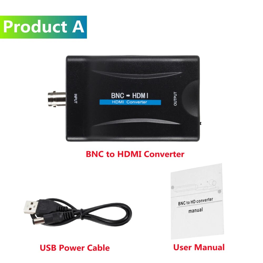 PzzPss BNC To HDMI-compatible and HDMI-compatible to BNC Converter Display HD 1080P/720P Video Adapter Surveillance Monitor. 