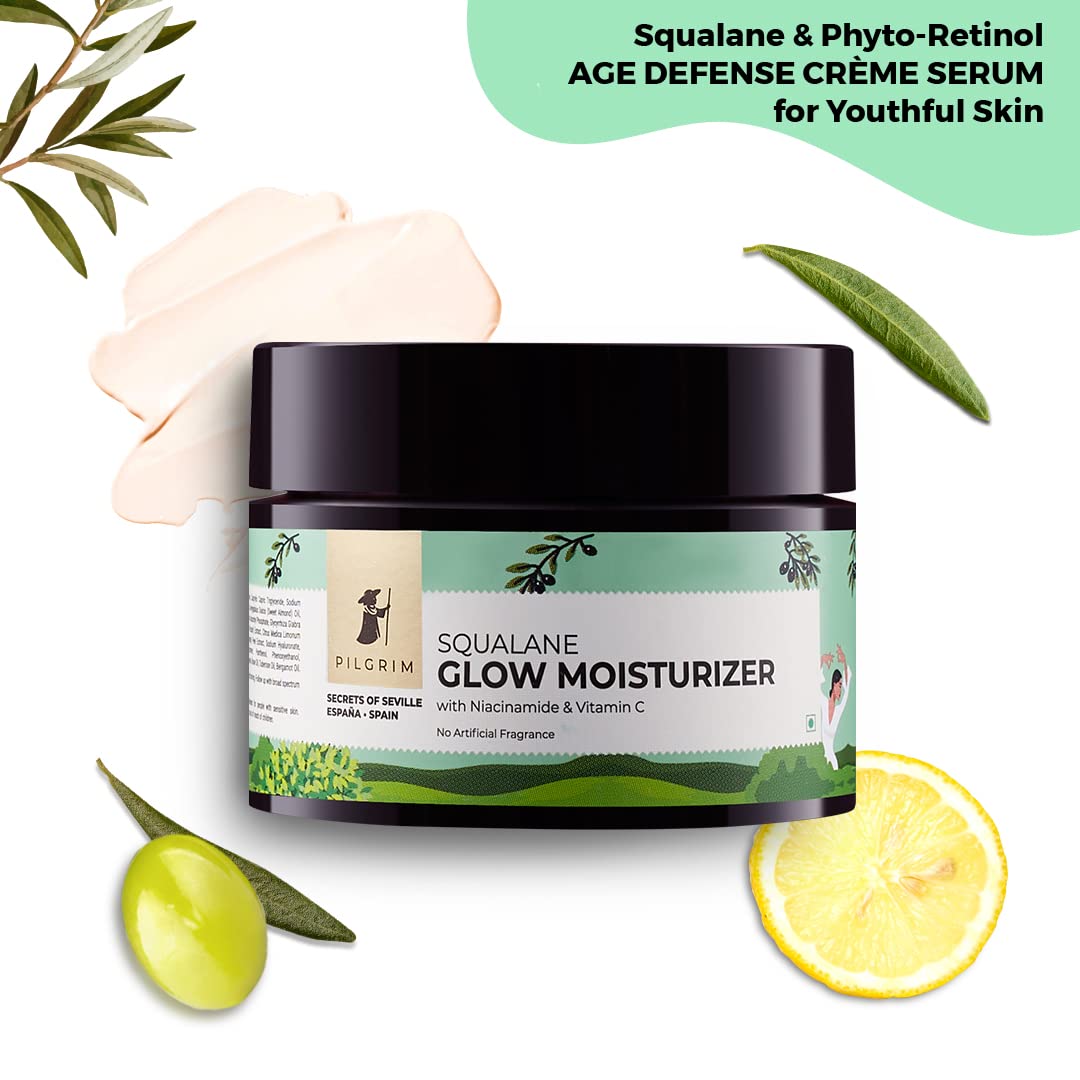Pilgrim Squalane (Plant) Glow Moisturizer for face with Niacinamide & Vitamin C Moisturizer for dry skin hydration-50 gram