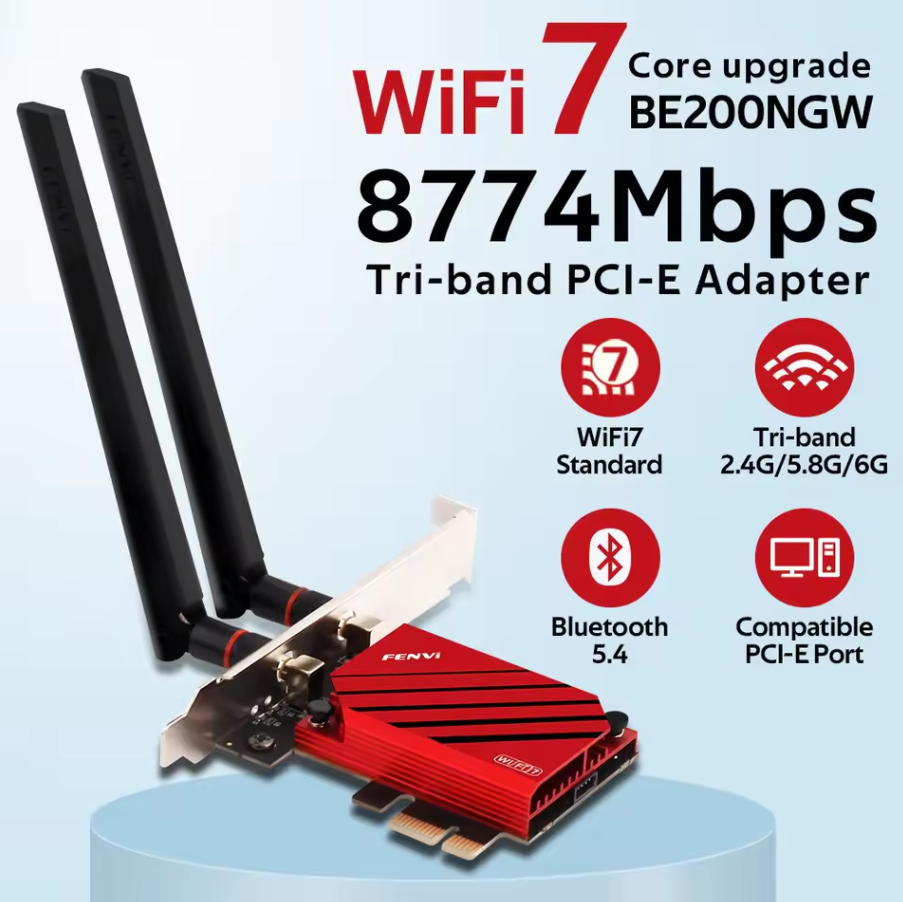 FENVI WiFi 7 PCI-E Wifi Adapter For Intel BE200 Card Bluetooth 5.4 Wireless 802.11be Fast Network For Windows 10/11 Desktop. 