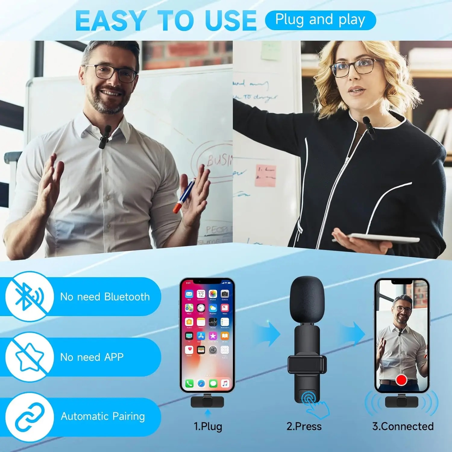 Wireless Lavalier Mini Microphone For iPhone 14 Pro Max 13 Mini 12 11 XR Lapel Mic for Video Recording Interview Live Streaming. 