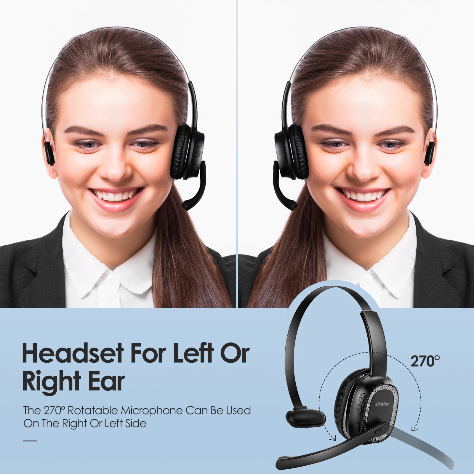 Siindoo JH-101 Wireless Call Center Headset with Mic Noise Canceling Headphones with 50H Talking Time For Office Work, Video. 