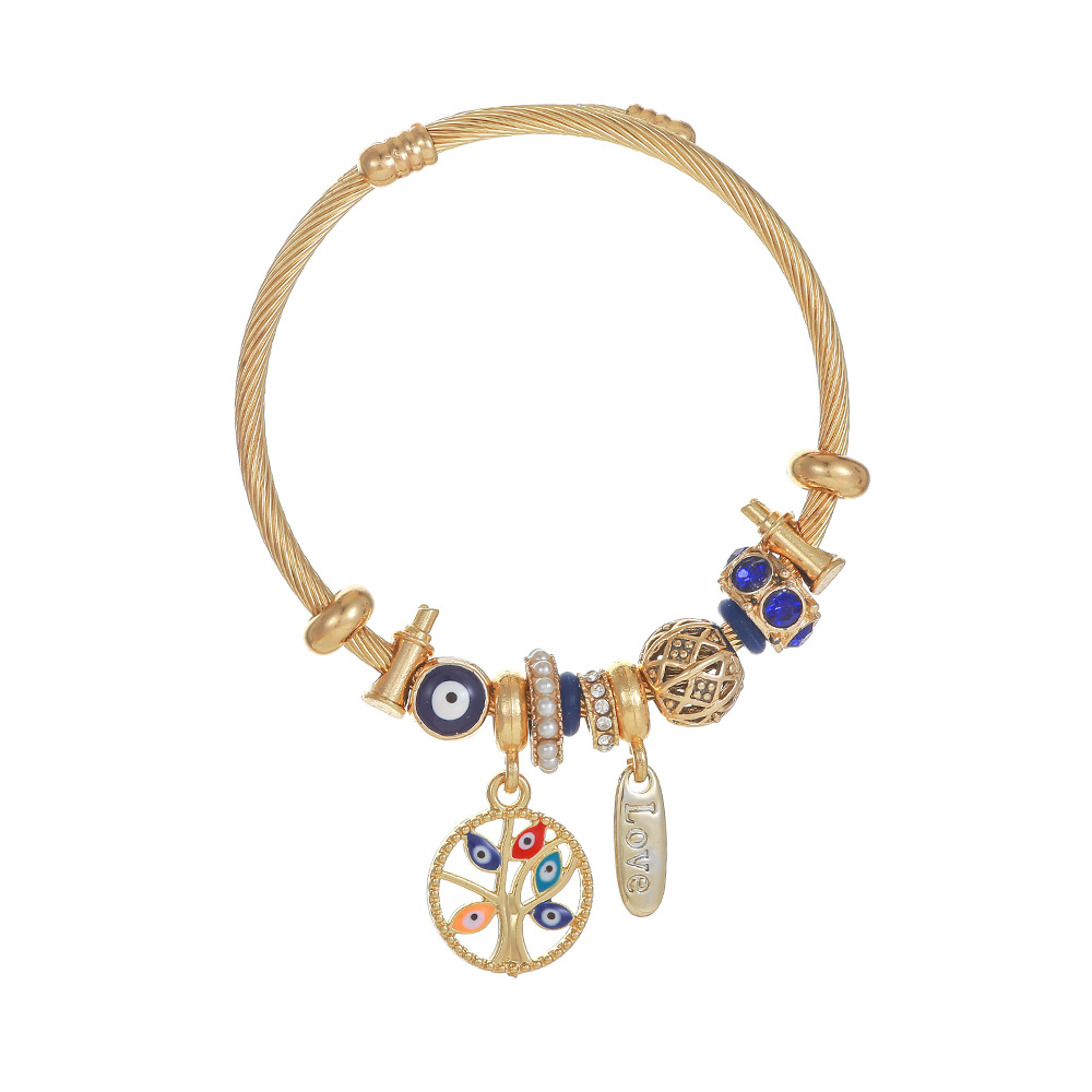 Cross-border fashion DIY Pan's bracelet, personalized devil's eye tree of life, stainless steel open bracelet women's jewelry