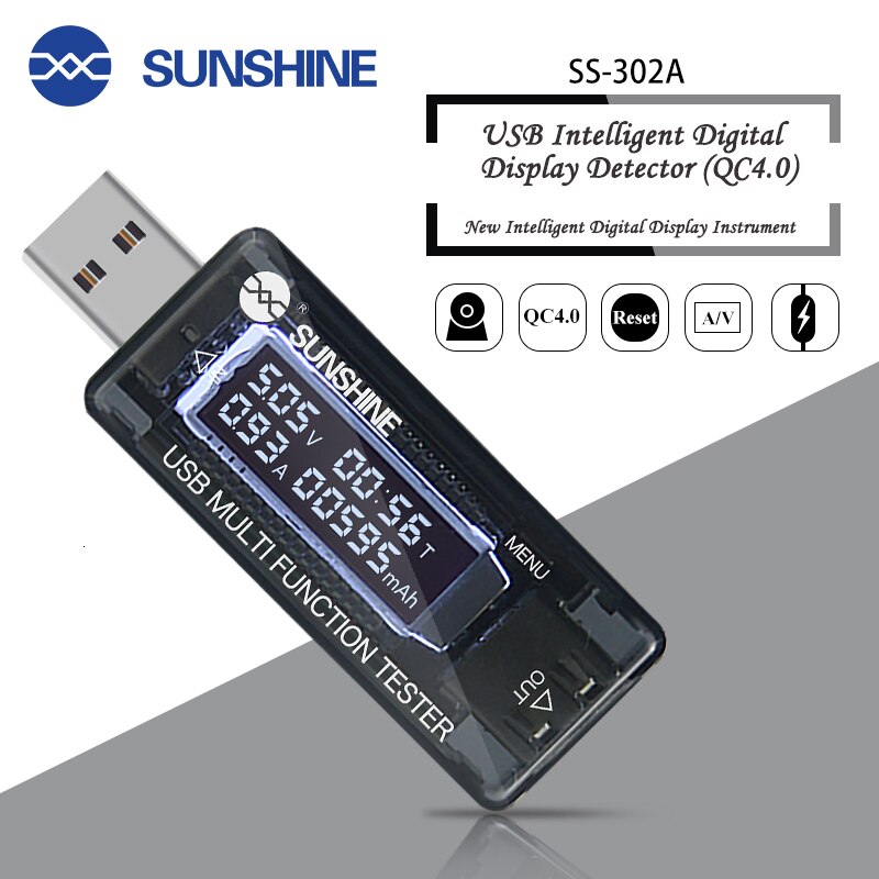 SS-302A 302A Multi Function Charger Doctor USB Display Voltmeter Digital Tester Current Voltage Testers Charger Doctor Capacity Fast Charge Power Bank Meter Tools Sets