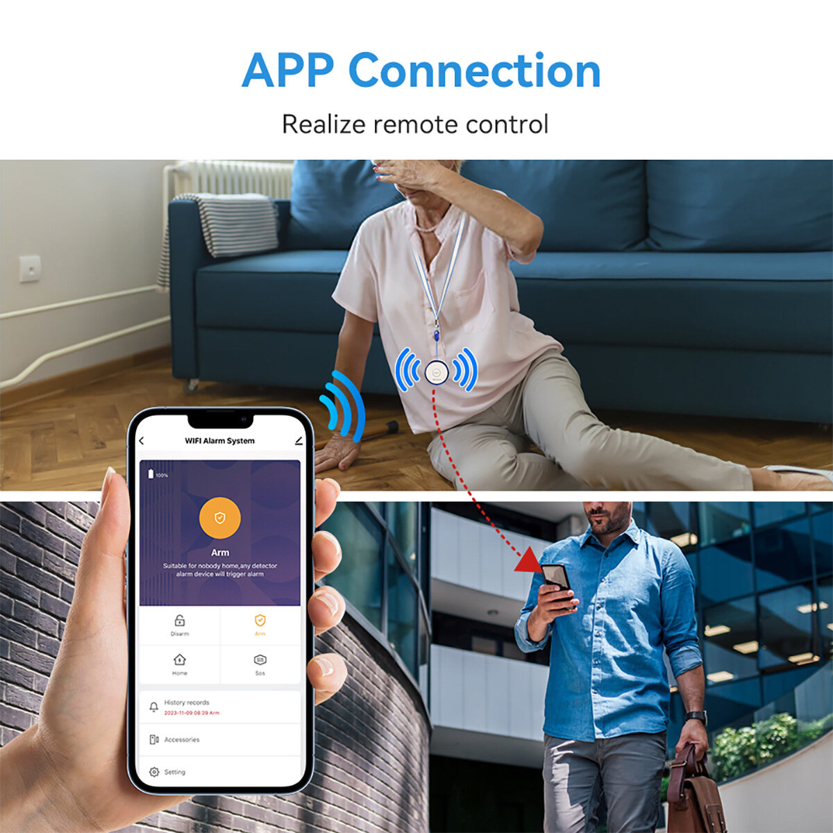 Retekess TH012 Wireless WiFi Call Button Smart SOS Button for Caregiver Pager 20m for Elderly Patients by Connecting Mobile APP or Retekess WiFi Receiver. 