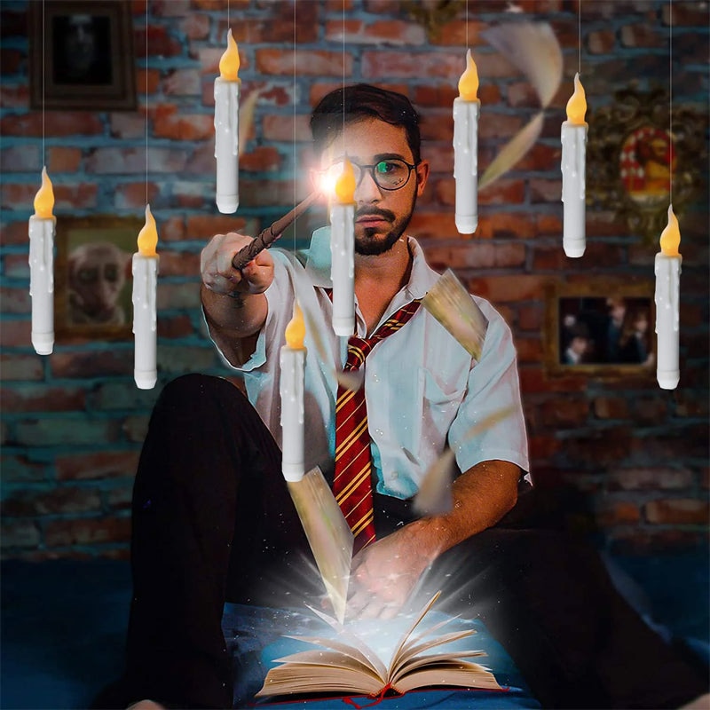 12/20Pcs Harry Burning Candles Potter Magic Flameless Floating Candles with Wand Remote Operated LED Flickering Hanging Candle. 