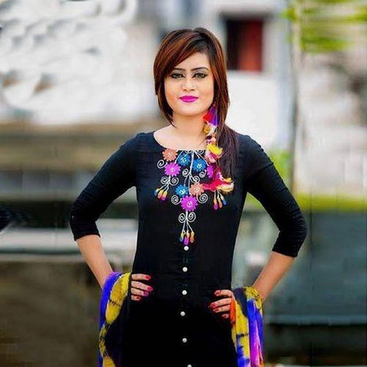 Unstitched Black Cotton Hand Painted 