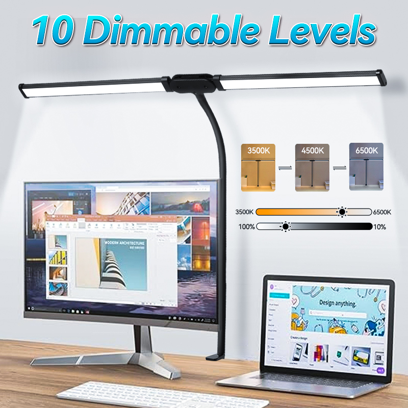 Double Head LED Desk Lamps Stepless Dimmable Led Computer Monitor Light USB Table Lamp for Office Study Reading Lighting Fixture. 
