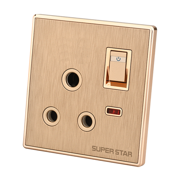 Super Star Glamour 15A 3 Pin Round AC Socket with Switch Three 3Pin A/C Electrical Wall Outlet with Indicator. 