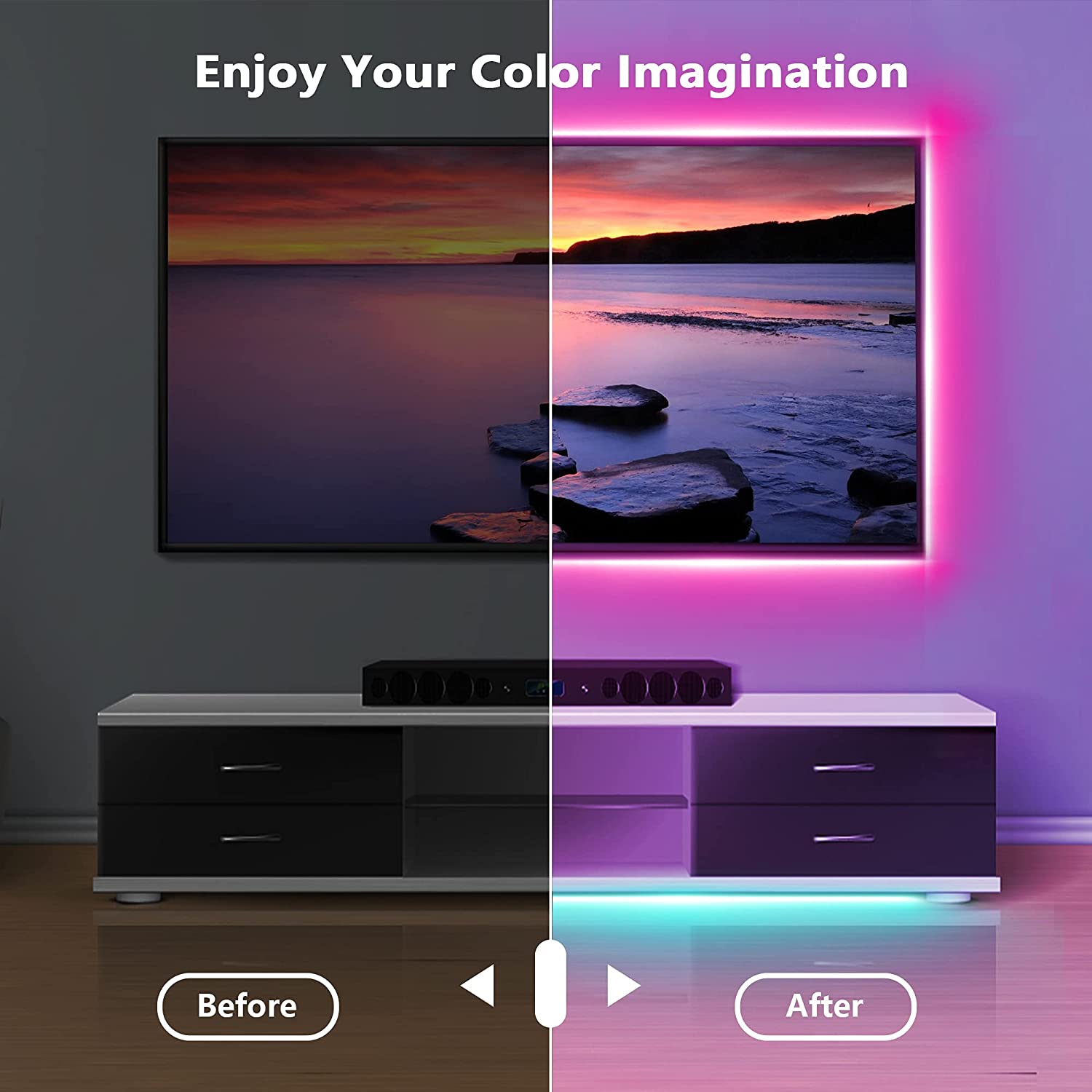 GUSODOR Led Strip Lights  Smart Led Lights for Bedroom Color Changing Led Light Strips Music Sync RGB Led Rope Lights with Remote App Control Led Tape Lights for Room Party Home Decoration. 