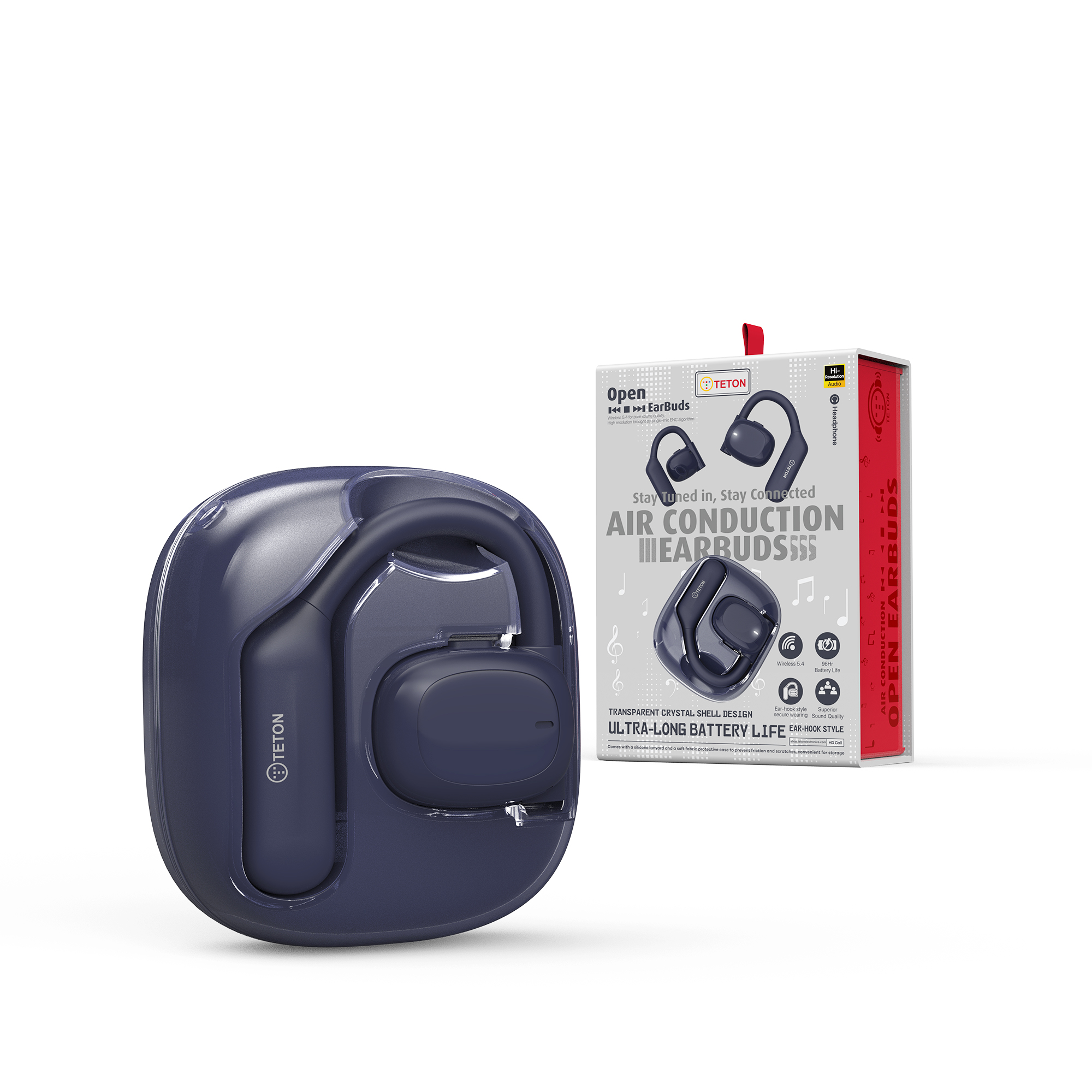 OpenBuds Open Ear Headphones,96H Playtime,Bluetooth 5.4 Wireless Earbuds,16.2mm drivers with Ergonomic Ear Hooks,Ultra-Comfort,Lightweight,Fast Charging,Sweat Proof for Running,Workout,Sport-1 Year Warranty. 