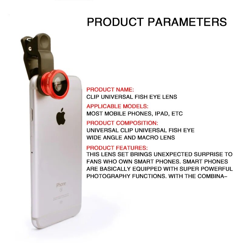 3 in 1 Fisheye Wide Angle Micro Camera Lens for iPhone 0.67X Wide Angle Zoom Fish Eye Len on Smartphone Lenses with Phone Clip. 