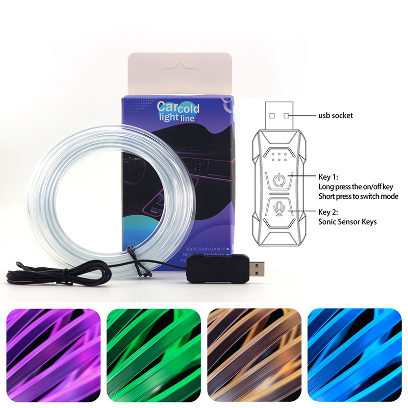 RGB LED Light Strip For Car Interior 1M2M3M4M5M USB Fiber Optic Atmosphere Lamp Support APP Control Ambient Neon Invisible Light. 