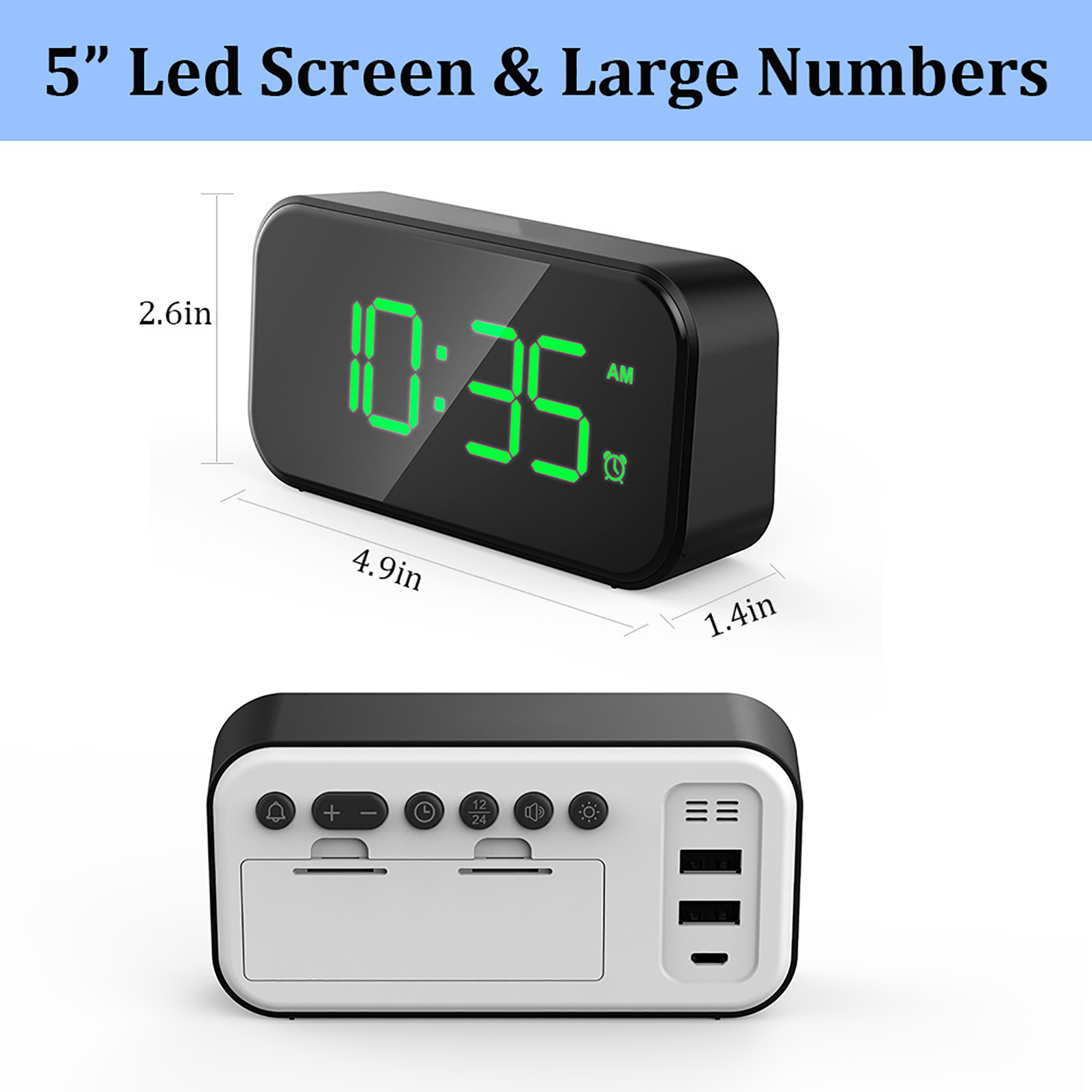 Stylish Full-Screen LED Digital Display Snooze Touch Alarm Clock Home Decor. 