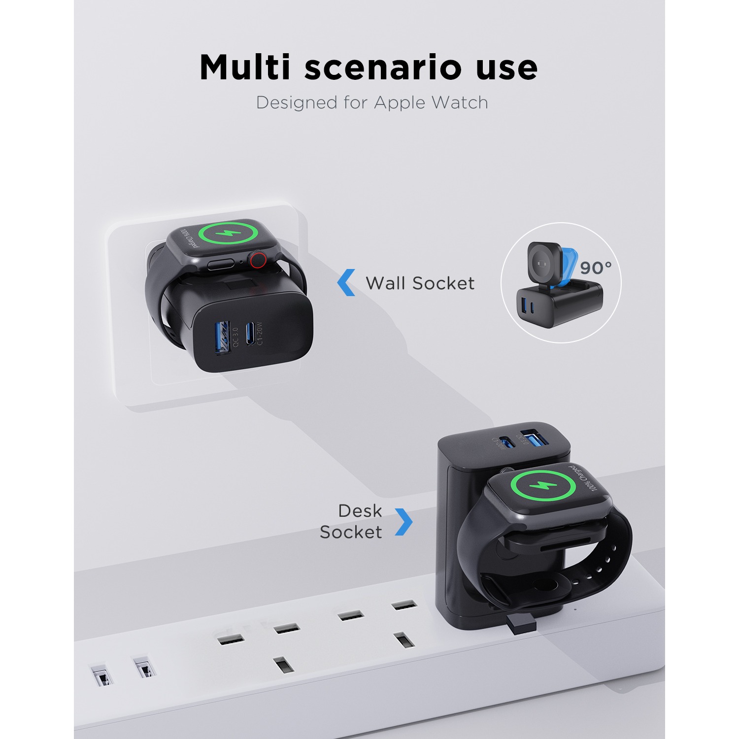 ARMICO 23W for Apple Charging Block with Built-in Watch Charger, Foldable PD Fast Charger Block for iPhone, Dual Ports Wall Charger Compatible with Apple Watch iPhone. 