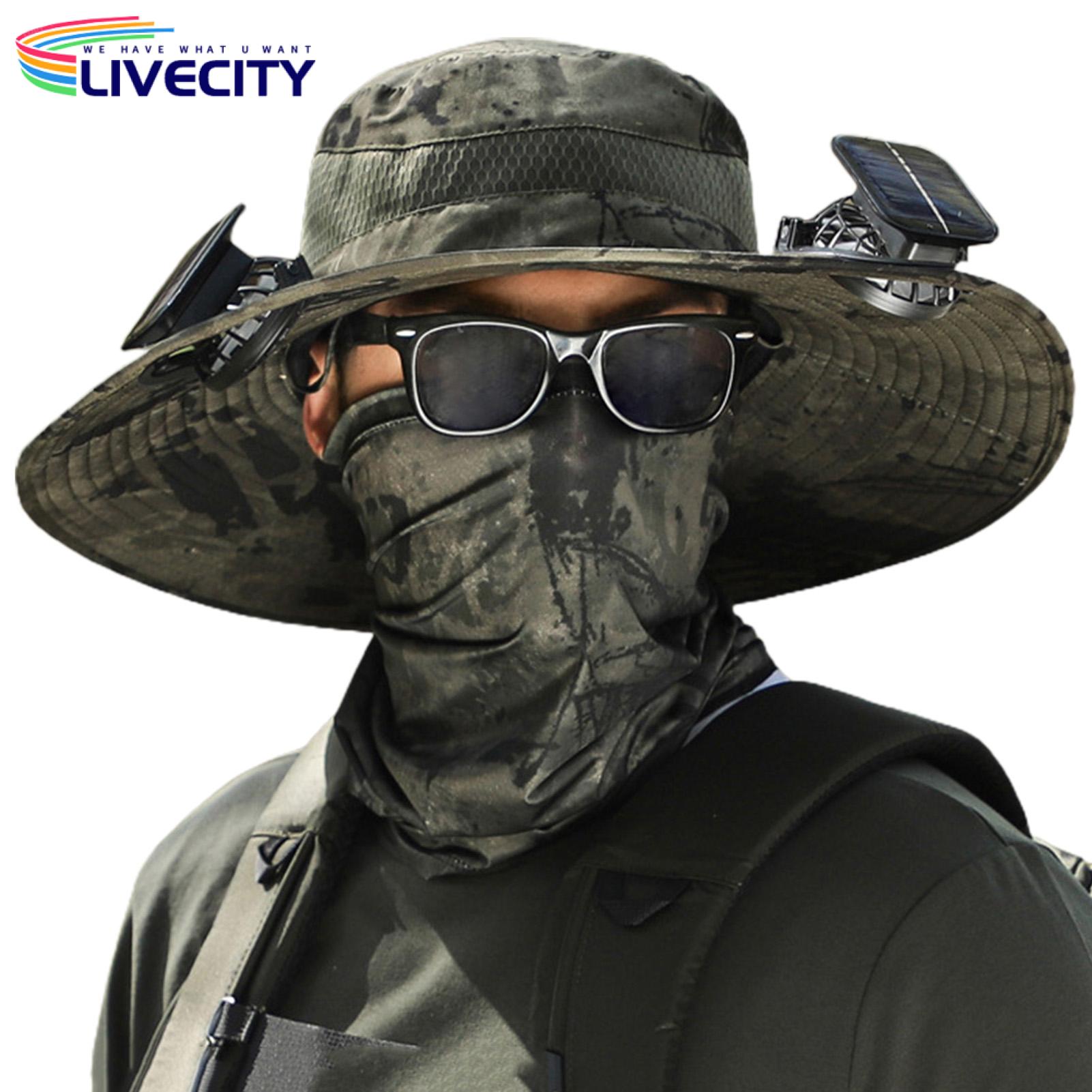 Solar Cooling Hat Men's Solar Fan Fisherman Hat with Anti-uv Protection for Outdoor Fishing Camping Travel Windproof Quick Dry Usb Charging Large Brim Sun Hat Usb Rechargeable Fan Hat
