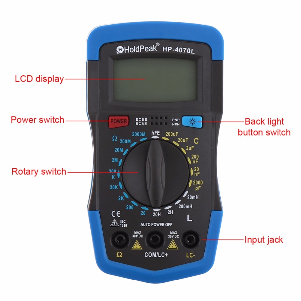 HoldPeak HP-4070L Capacitance Multimeter Digital  Inductance LCD Meter hFE Test With Backlight Inductance LCR Meter Repair Tool. 