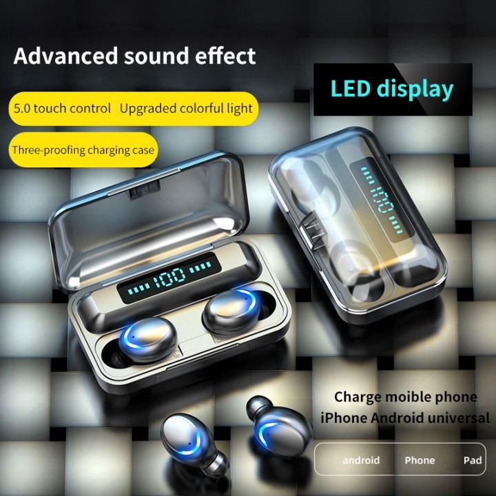 F9 smiley face new tws wireless bluetooth headset business sports earbuds digital display touch