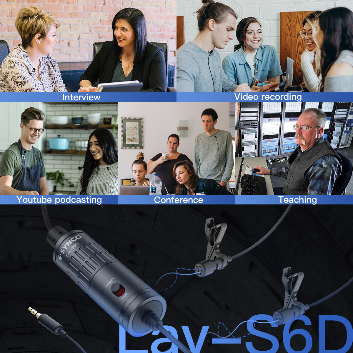 Synco Lav-S6D Dual Lavalier Omnidirectional Condenser Microphone. 