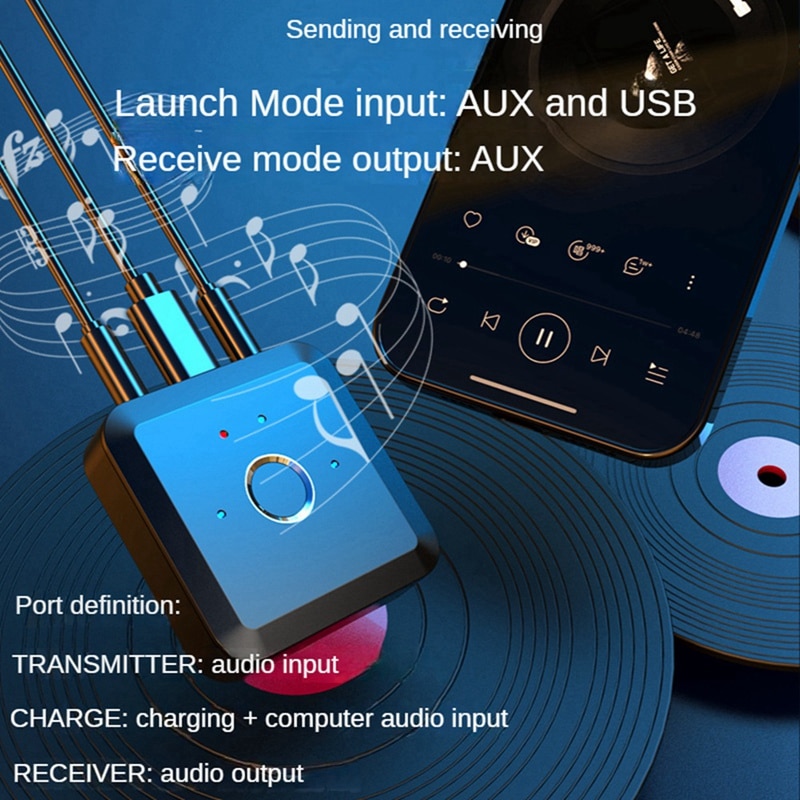 2 In 1 Bluetooth 5.2 24Bit 96Khz 3.5MM AUX Aptx Audio Transmitter Receiver Adaptive LL HD Wireless Adapter For TV PC Car. 