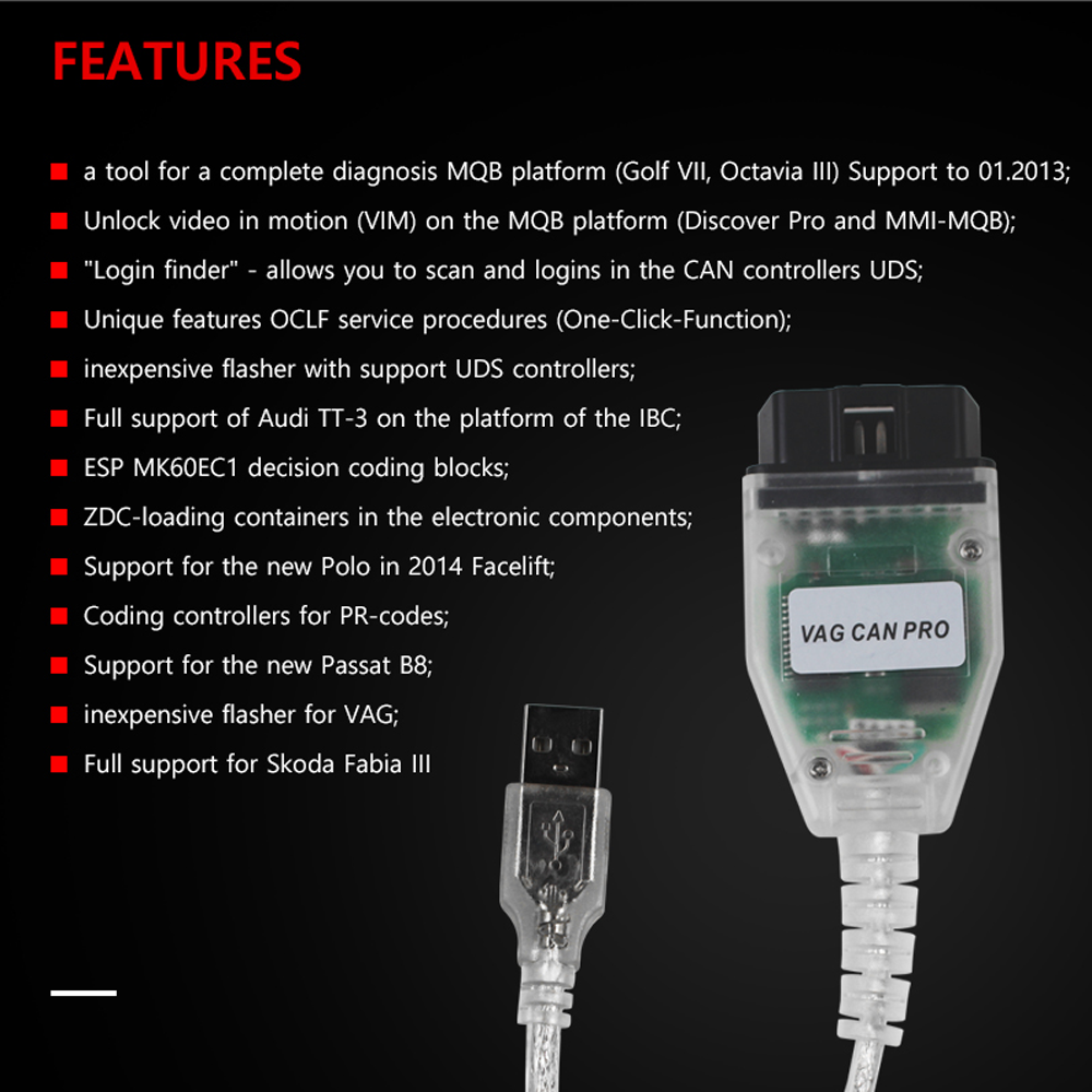 New VAG CAN PRO VCP 5.5.1 K-Line VCP OBD 2 OBD2 Auto Diagnostic Tool Support CAN BUS with FTDI FT245RL USB Cable for VW for AUDI. 
