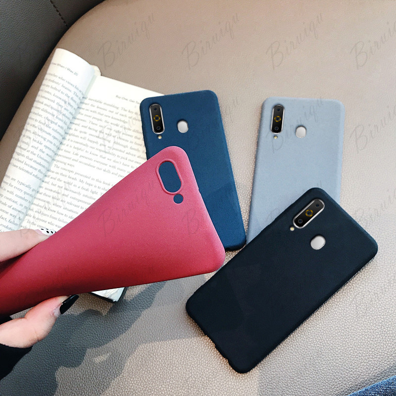Tokifu For Samsung Galaxy M40 Back Cover Matte Simple Solid Color Soft Silicone TPU Case +Lanyard. 
