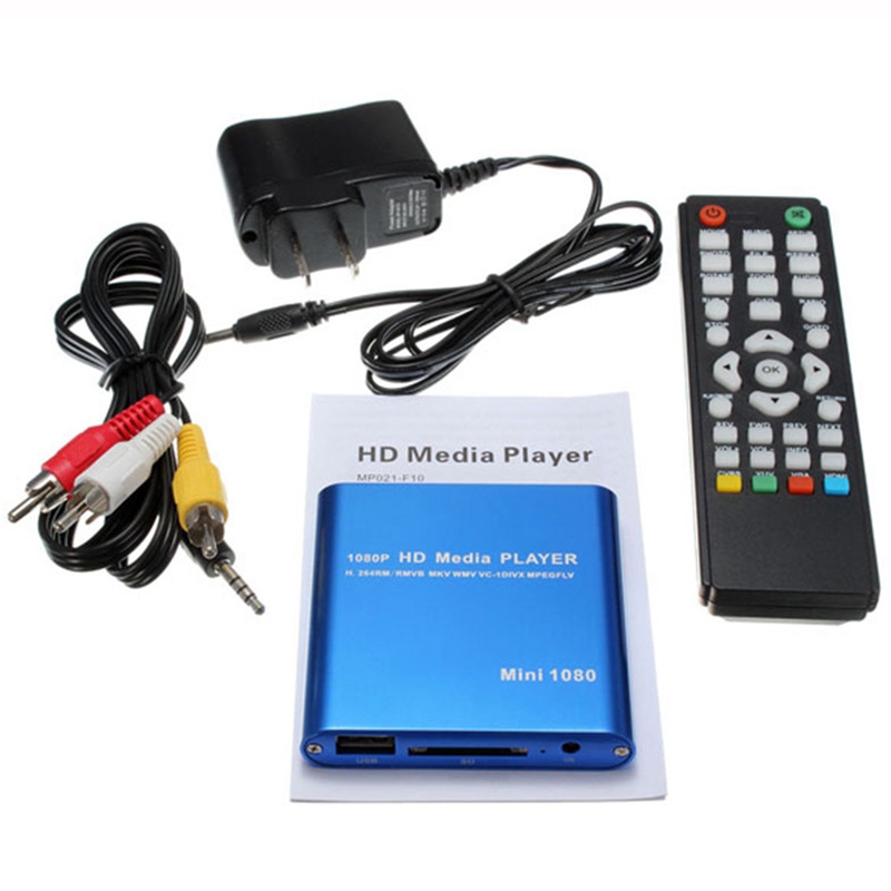 Us Plug Mini Car Hdd Media Player Adapter Hdmi Av Usb Host With Sd Mmc Card Reader Support H.264 Mkv Avi 1920x1080P 100Mpbs(Blue). 