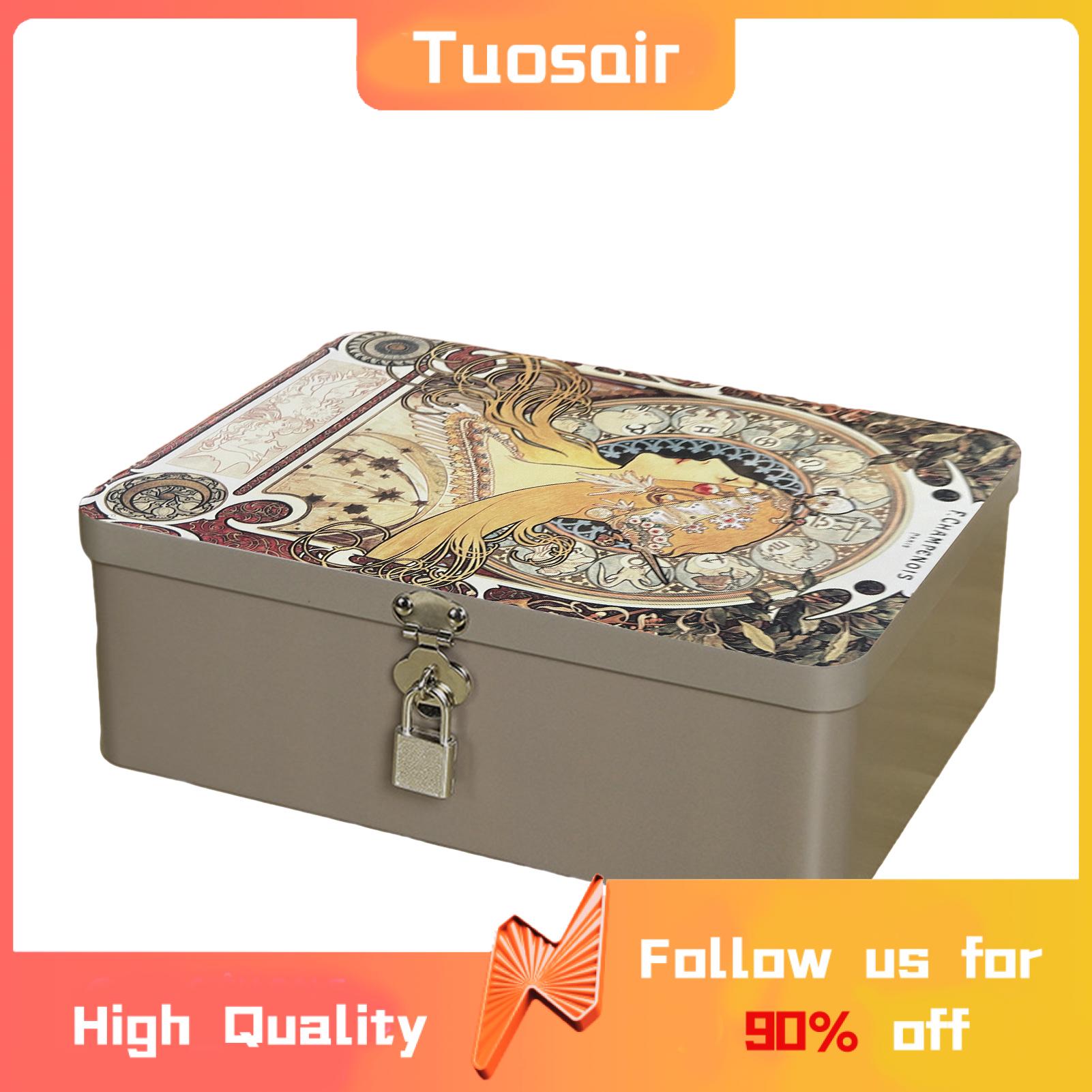 Vintage Style Gift Box Vintage Style Tin Box with Lock Key for Jewelry Storage Convenient Desktop Storage Case for Home Decorative Storage Box with Key Lock
