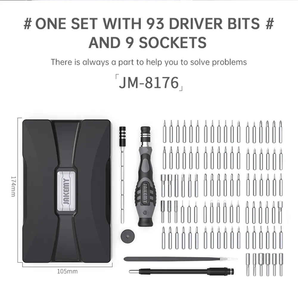KOGEEK JAKEMY JM-8176 106-in-1 Precision Screwdriver Set Torx Hex Slotted Phillips & More Bits Repair Tools CR-V Bits Screw Driver Tweezers Flexible Shaft Portable Repair Tool Kit for Cellphone PC Watch Repairing Electronics Maintainence