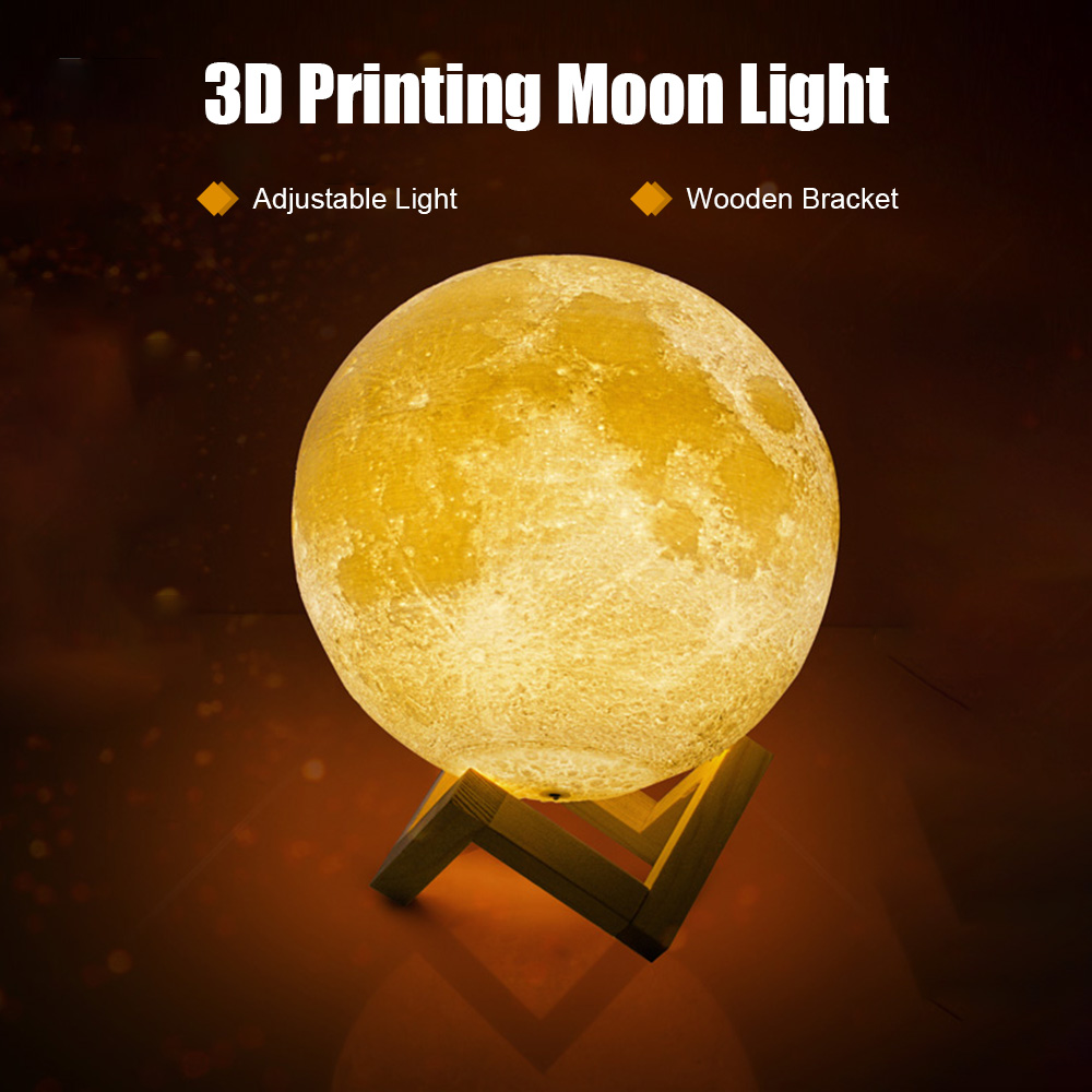 Remote control 3D Moon Light with Wood Stand & TouchingMoonlight table Lamp Rechargable - charger light. 