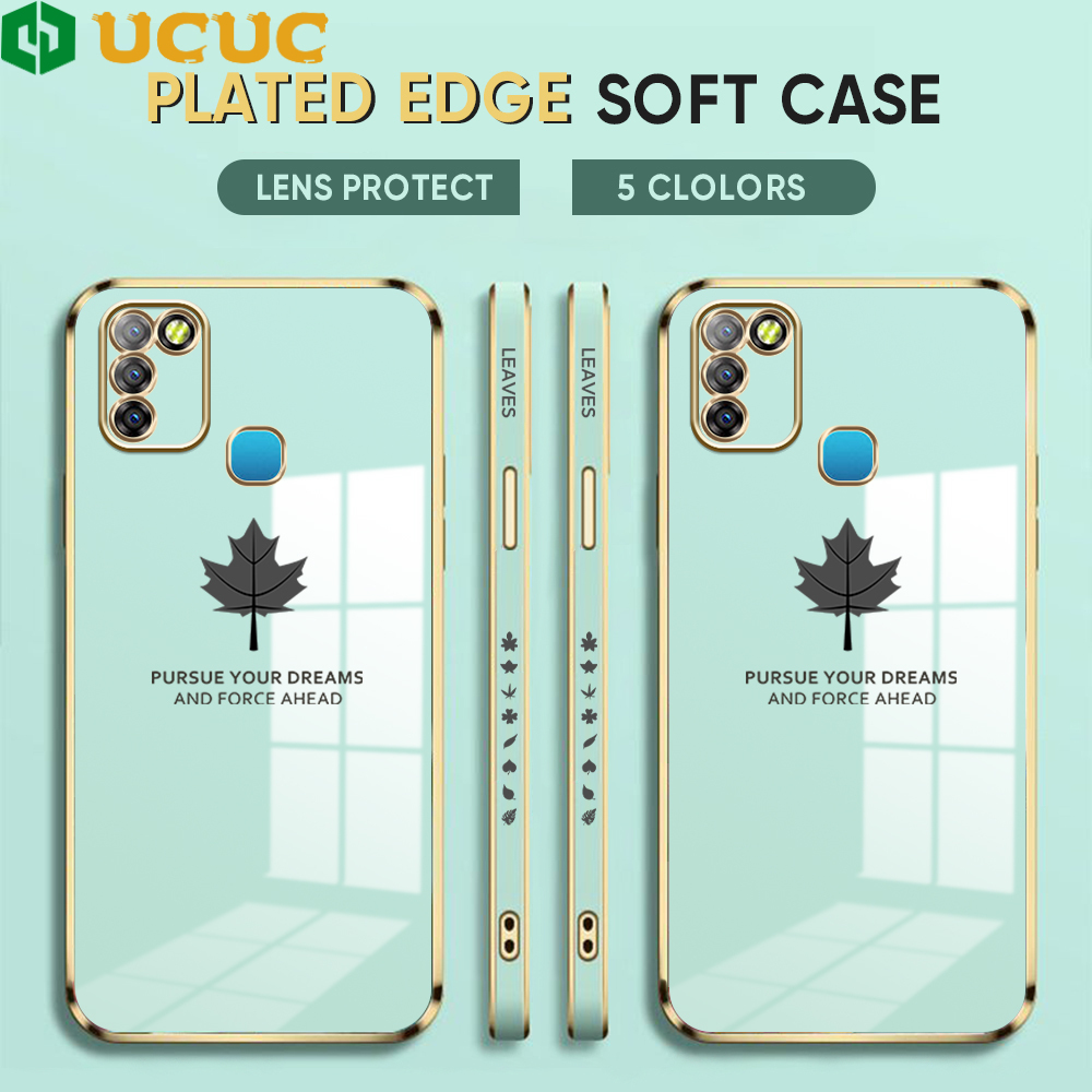 UCUC for Infinix Smart 5 / X657 / X657B / X657C Back Cover + Free Lanyard Maple Leaf Luxury 6D Plating Case Side Pattern Soft Silicone Square Phone Cases. 