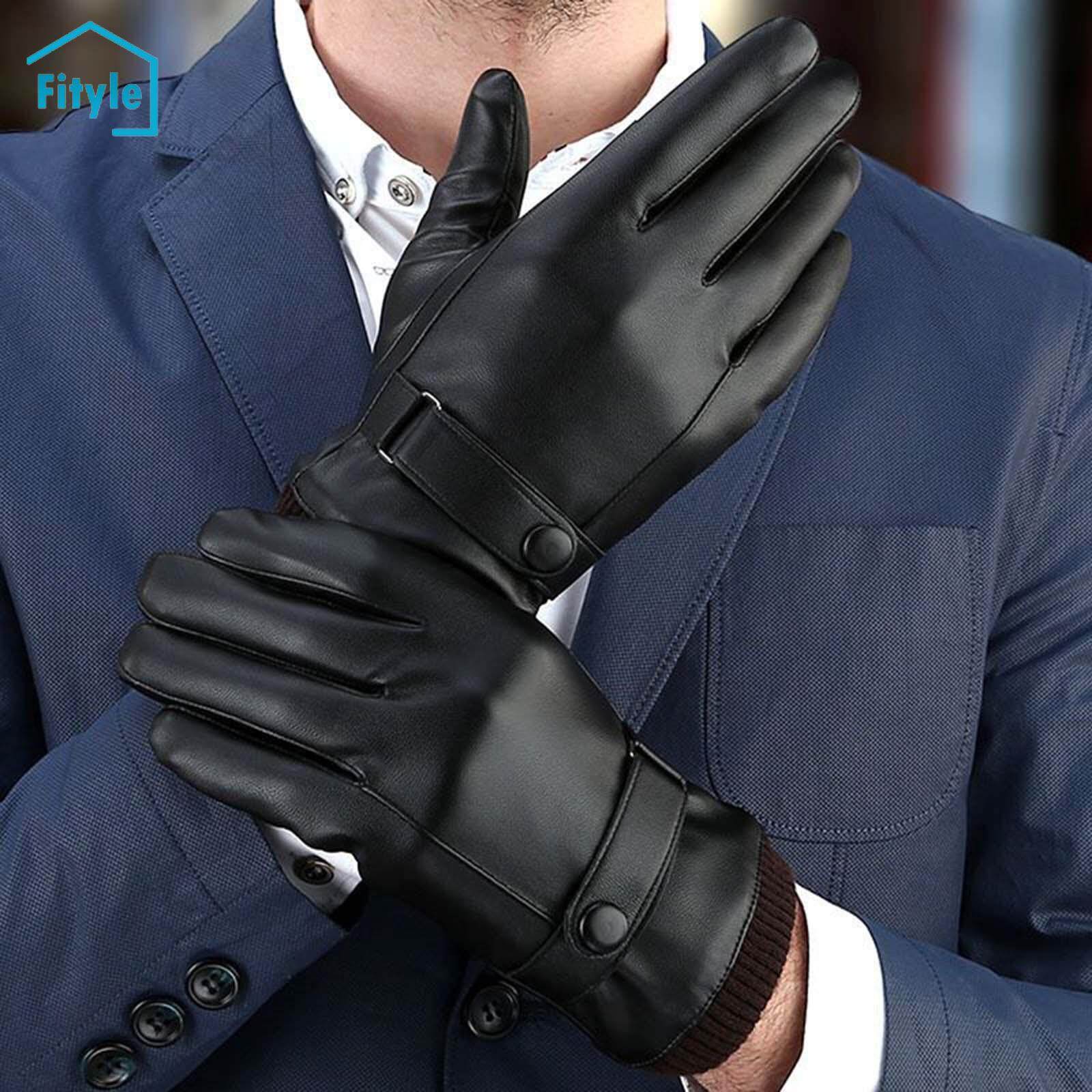 Fityle Men Winter Gloves PU Leather Windproof Touchscreen Texting Typing for Riding. 