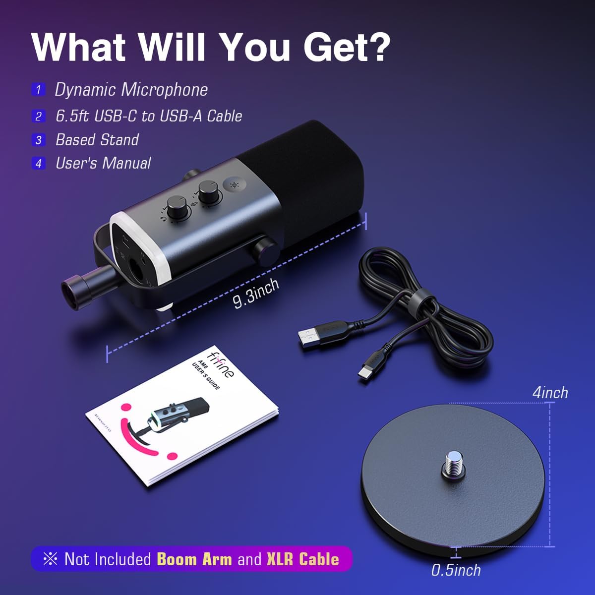 FIFINE AM8 Dynamic Microphone with RGB Control Headphone Jack Mute, MIC for PC Gaming Recording Streaming Easy to Use. 