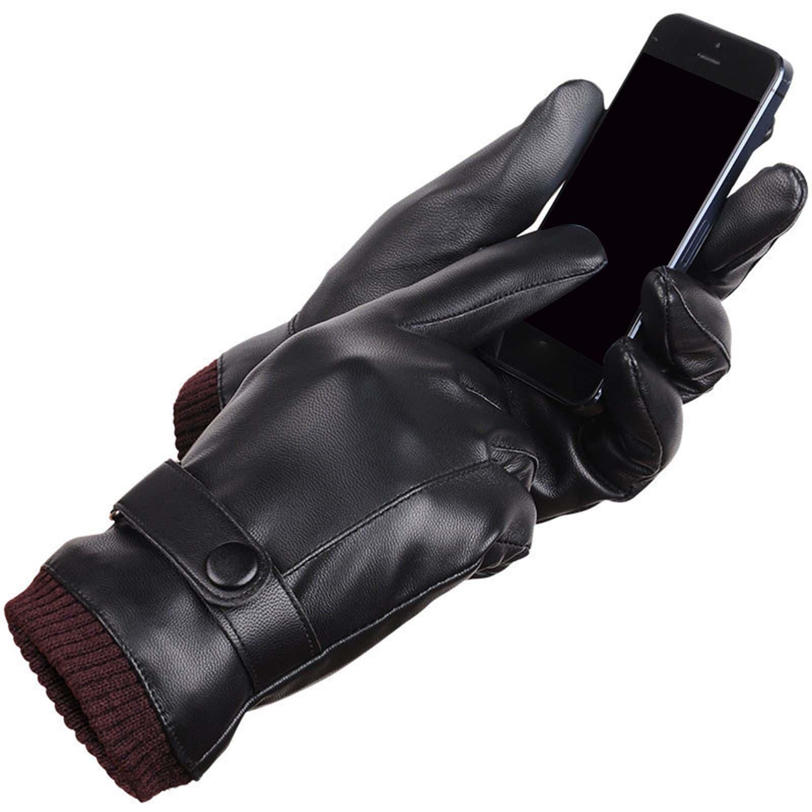 Fityle Men Winter Gloves PU Leather Windproof Touchscreen Texting Typing for Riding. 