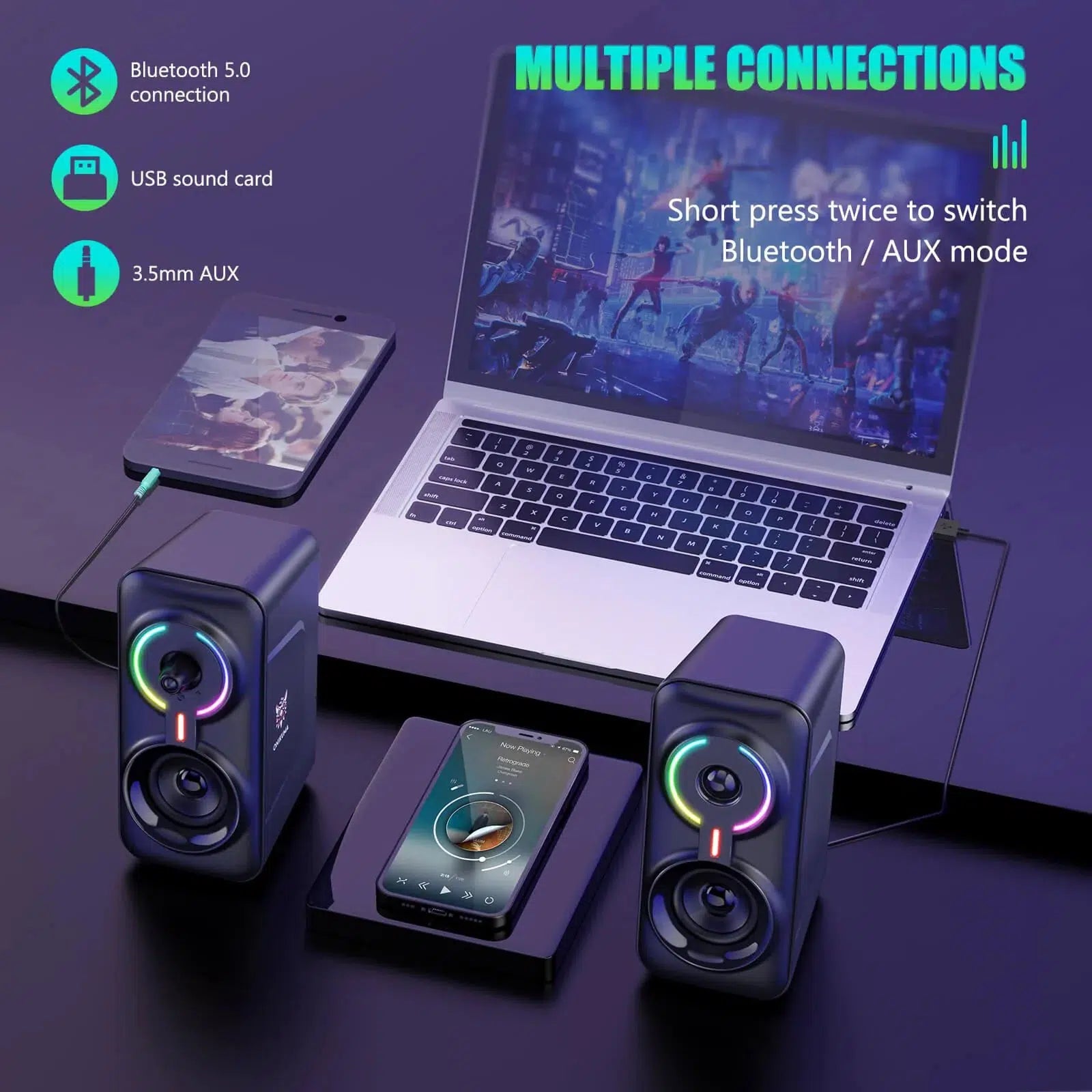ONIKUMA L6 Multimedia Gaming Speaker with BT5.0 and AUX Mode. 