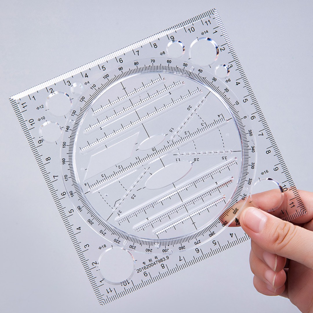 Multifunctional Universal Ruler Rotatable Drawing Template Art Design Geometry Ruler Drafting Measuring Tools Stationery Gifts. 