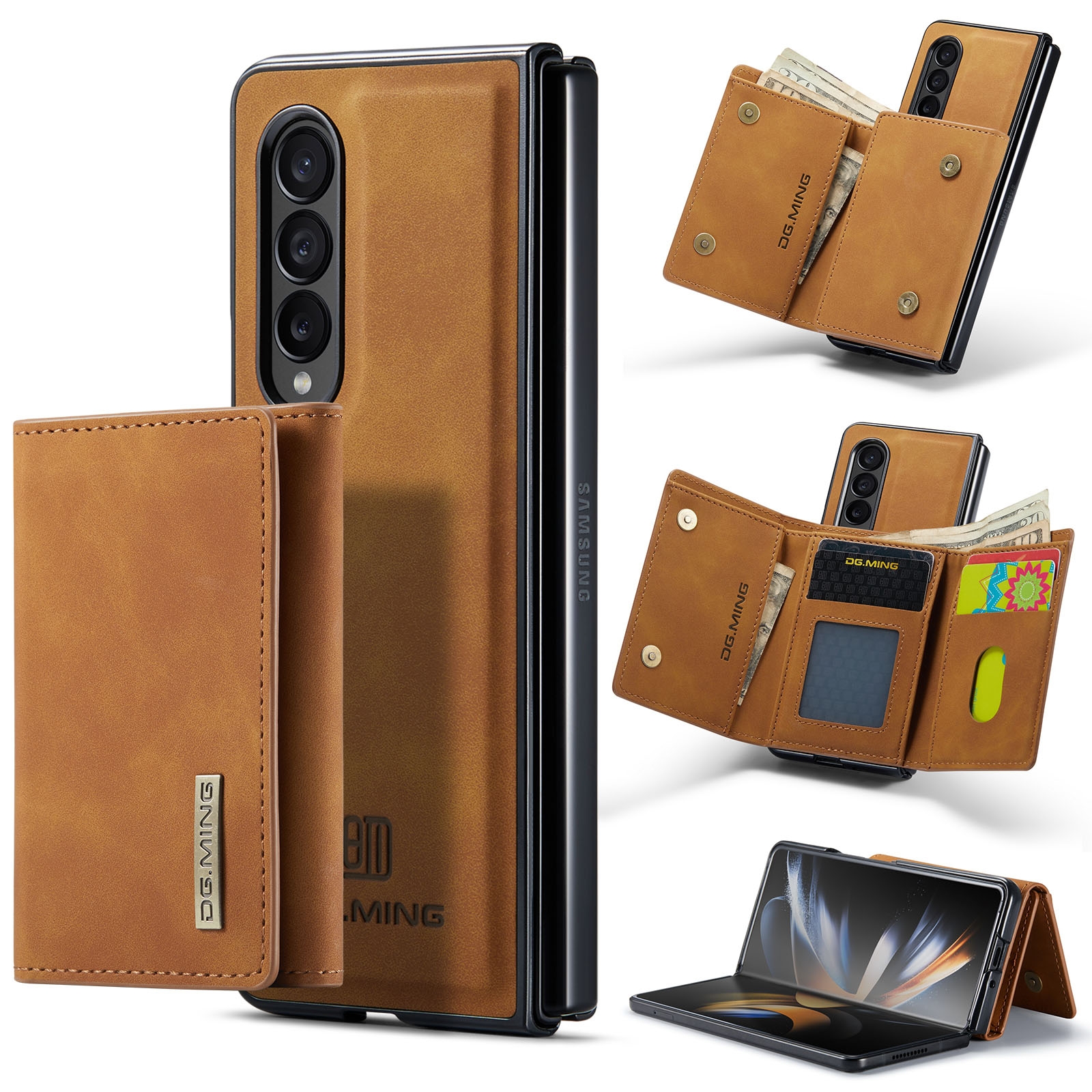For Samsung Galaxy Z Fold4 DG.MING M1 Series 3-Fold Multi Card Wallet Phone Case