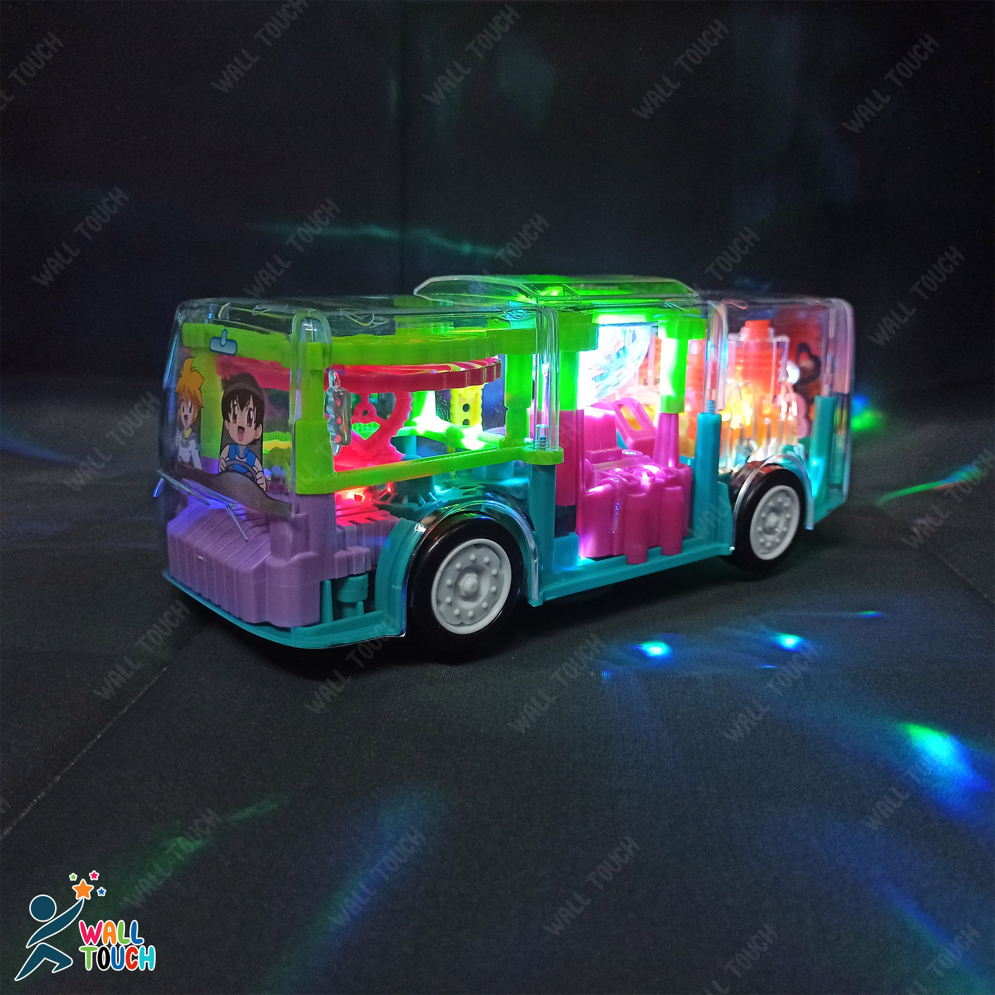 Battery Operated Gear Light Bus Toy with Mechanical Gears Simulation. 