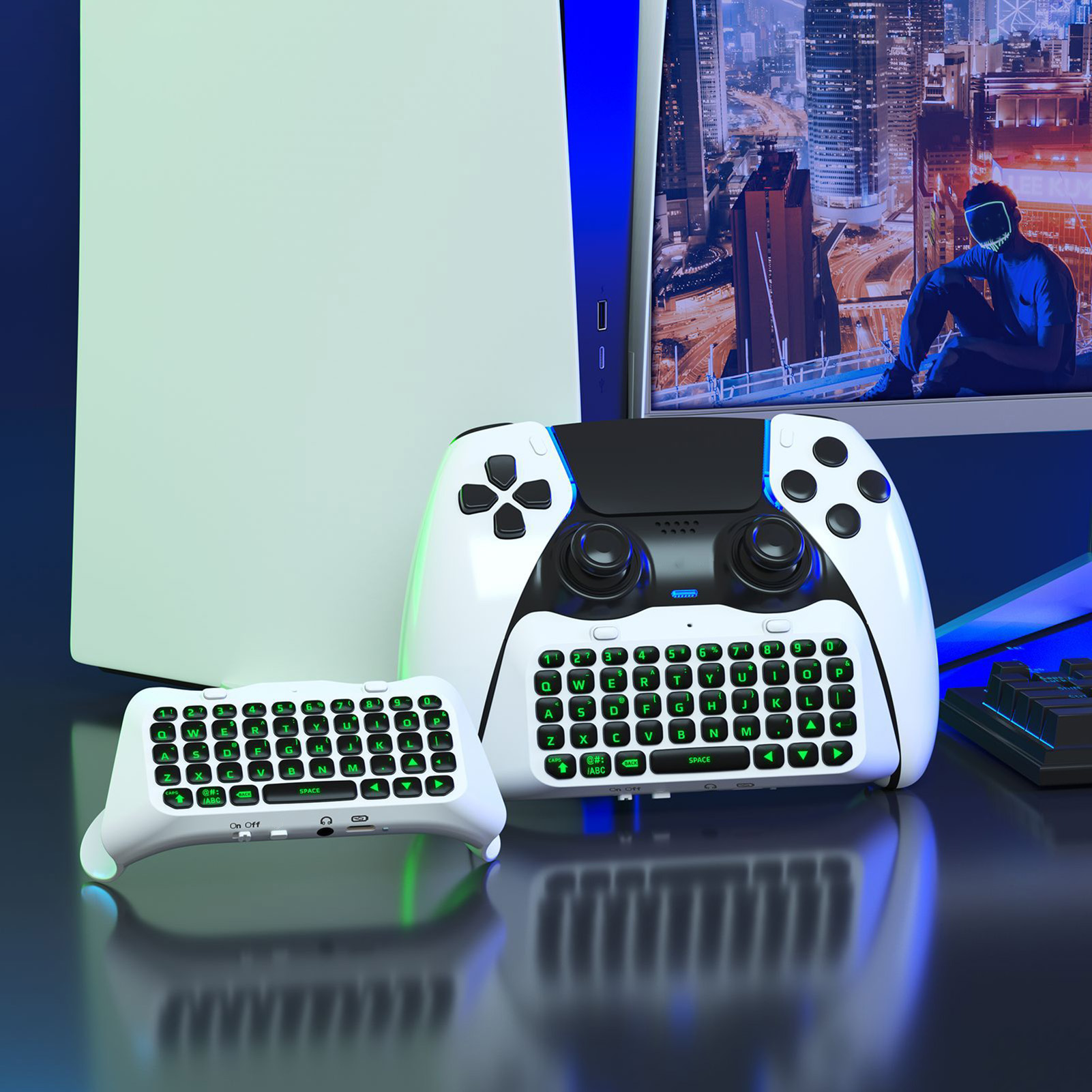 Backlit Keyboard for Gamers Wireless Backlit Keyboard with Speaker for Ps5 Elite Easy Plug Play less Than Gaming Keyboard with Green Backlight. 