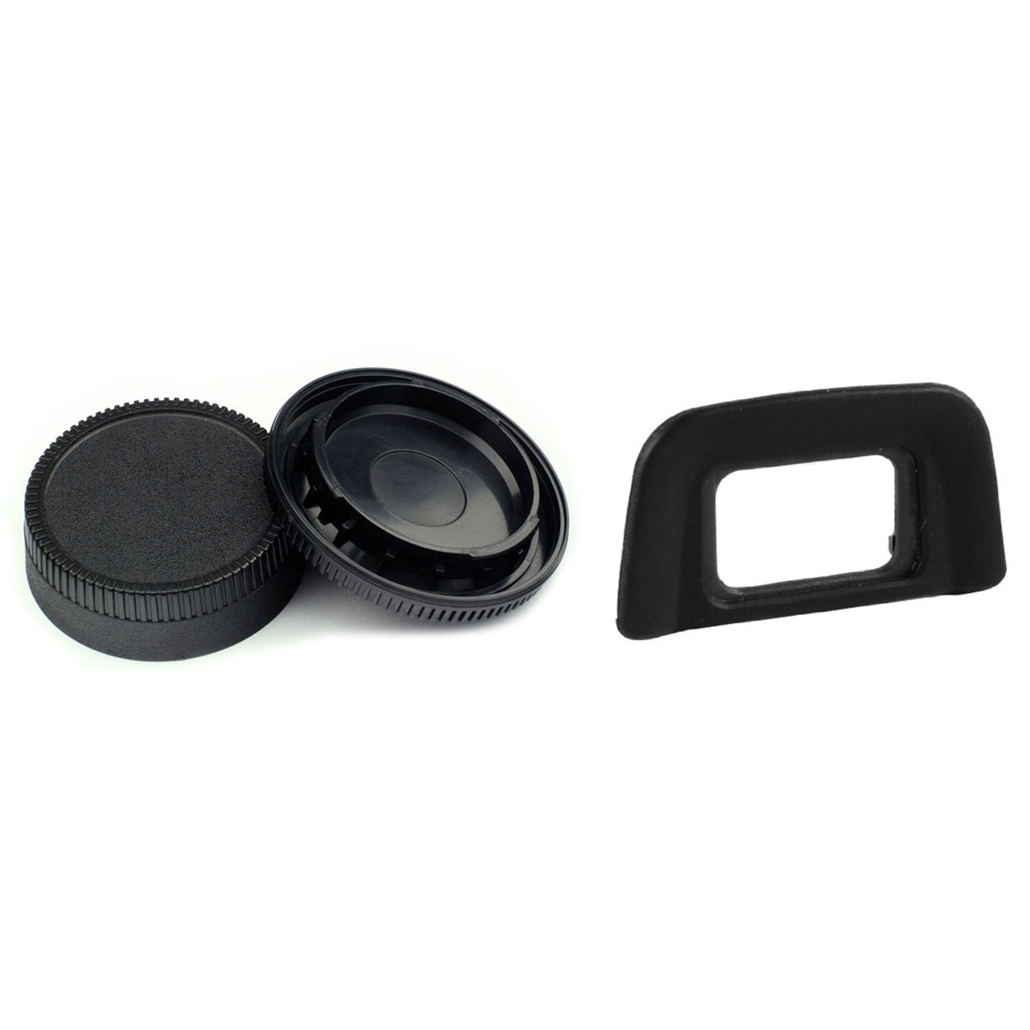 Black Rubber Wrapped Plastic Eyecup Eyepiece -20 for D5100 & Black Plastic Camera Body Cover + Rear Lens Cap