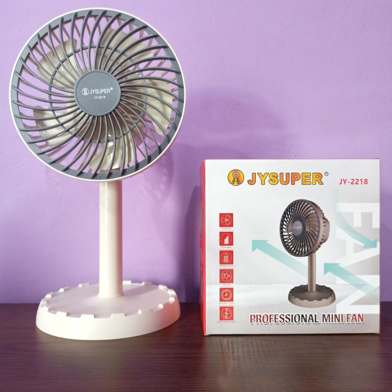 New JYSUPER JY-2218 Professional Rechargeable Portable Mini Table Fan Strong Wind Left to Right Oscillating Angle 45 Degrees-D Shop