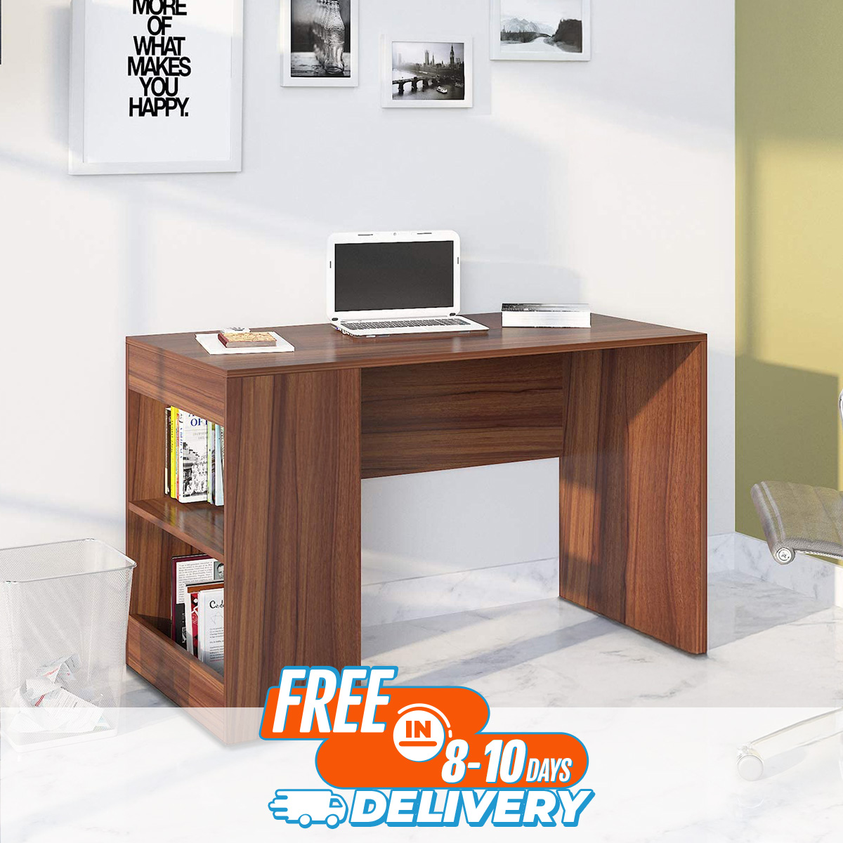 Andormahal Minimalistic Reading Table with side book shelf (Made of Melamine Laminated Board) 4ft by 2.5ft by 16inch