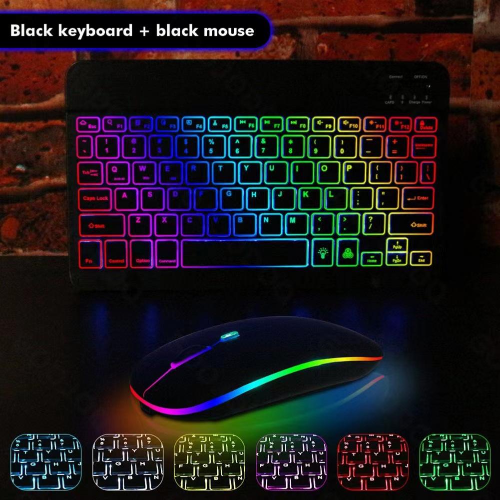 Wireless Keyboard Mouse Ergonomic Rechargeable Mute Button RGB Backlit Power-saving Auto Sleep Ultra-thin Dual Mode Bluetooth-co. 