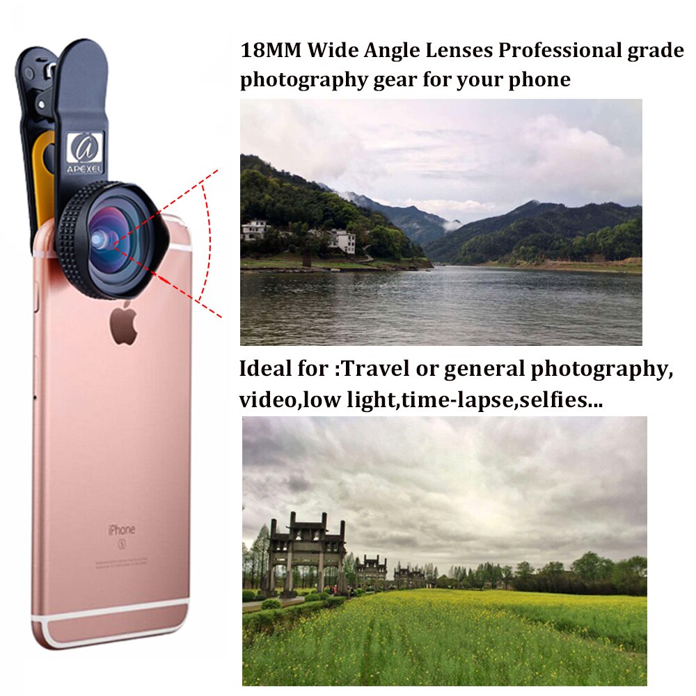 【happy one】Apexel Lens HD Wide Angle Optic Pro Lens Cell Phone Camera Lens Kit 0.6X for Samsung galaxy plus S7 S6 phone 18MM. 