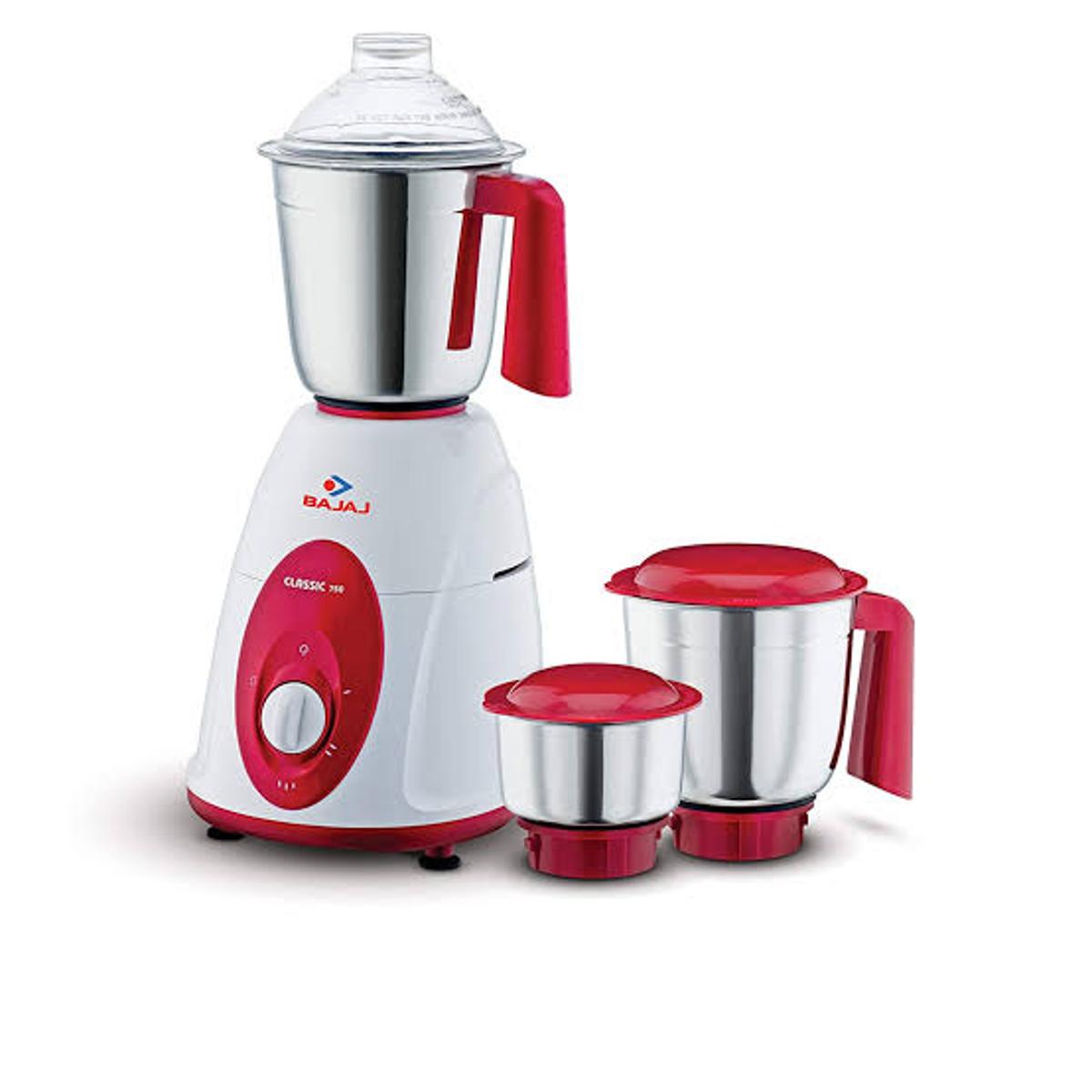 Bajaj Blender Classic Mixer Grinder, 750W, 3 Jars Indian White.